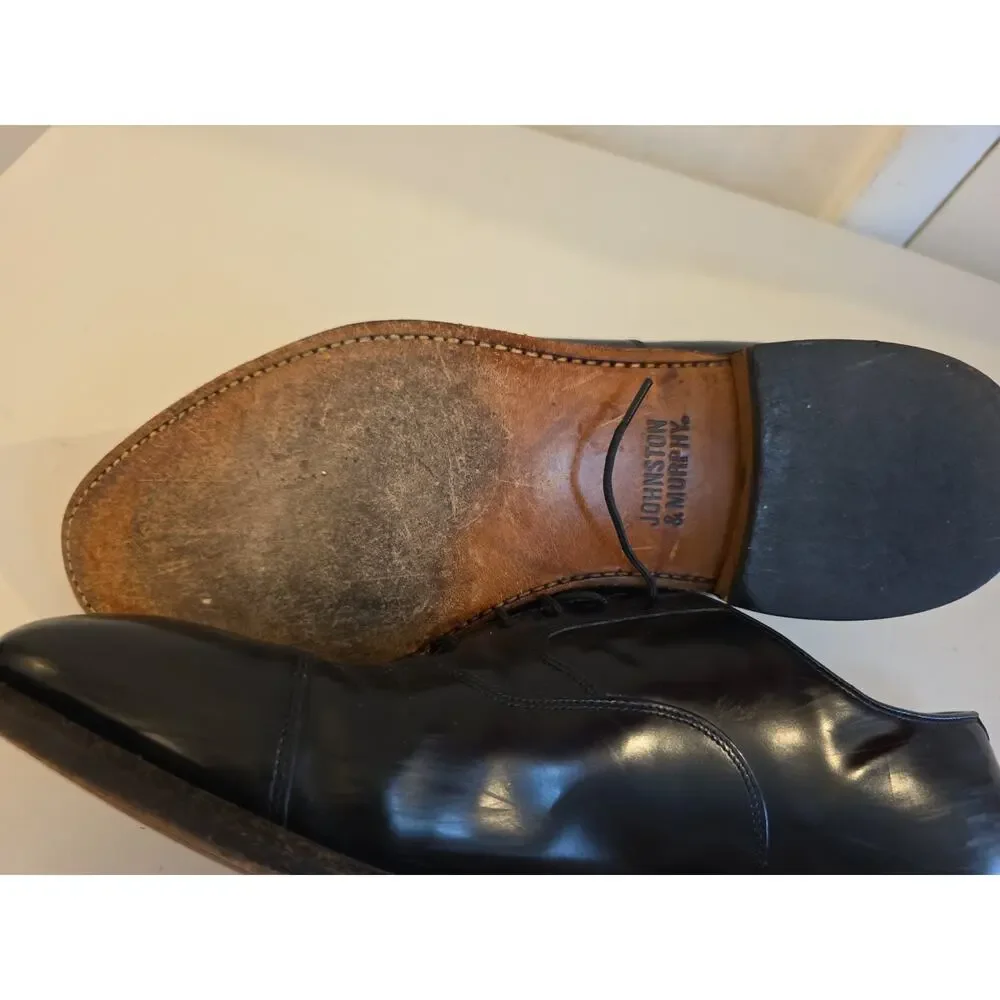 Johnston & Murphy 24-93110 Mens Black Leather Cap Toe Oxford Dress Shoes Sz 10D